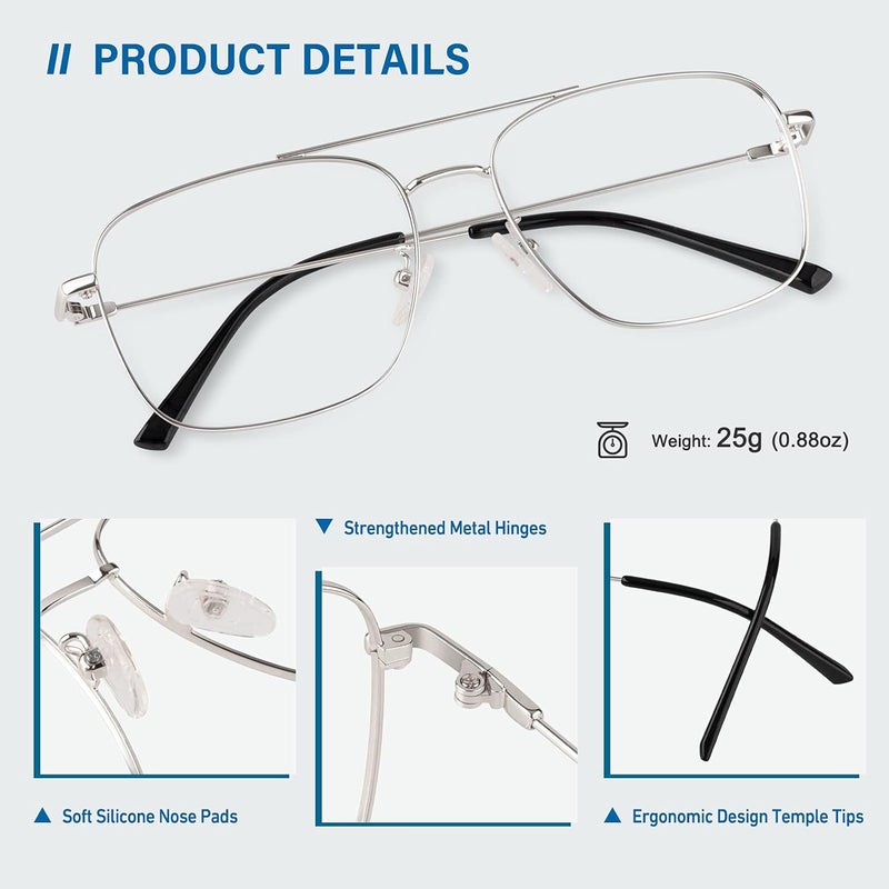 GQUEEN Fake Glasses Women Men Clear Lens Metal Frame UV400 Protection Fashion Retro Pilot Style Eyeglasses - Image 3